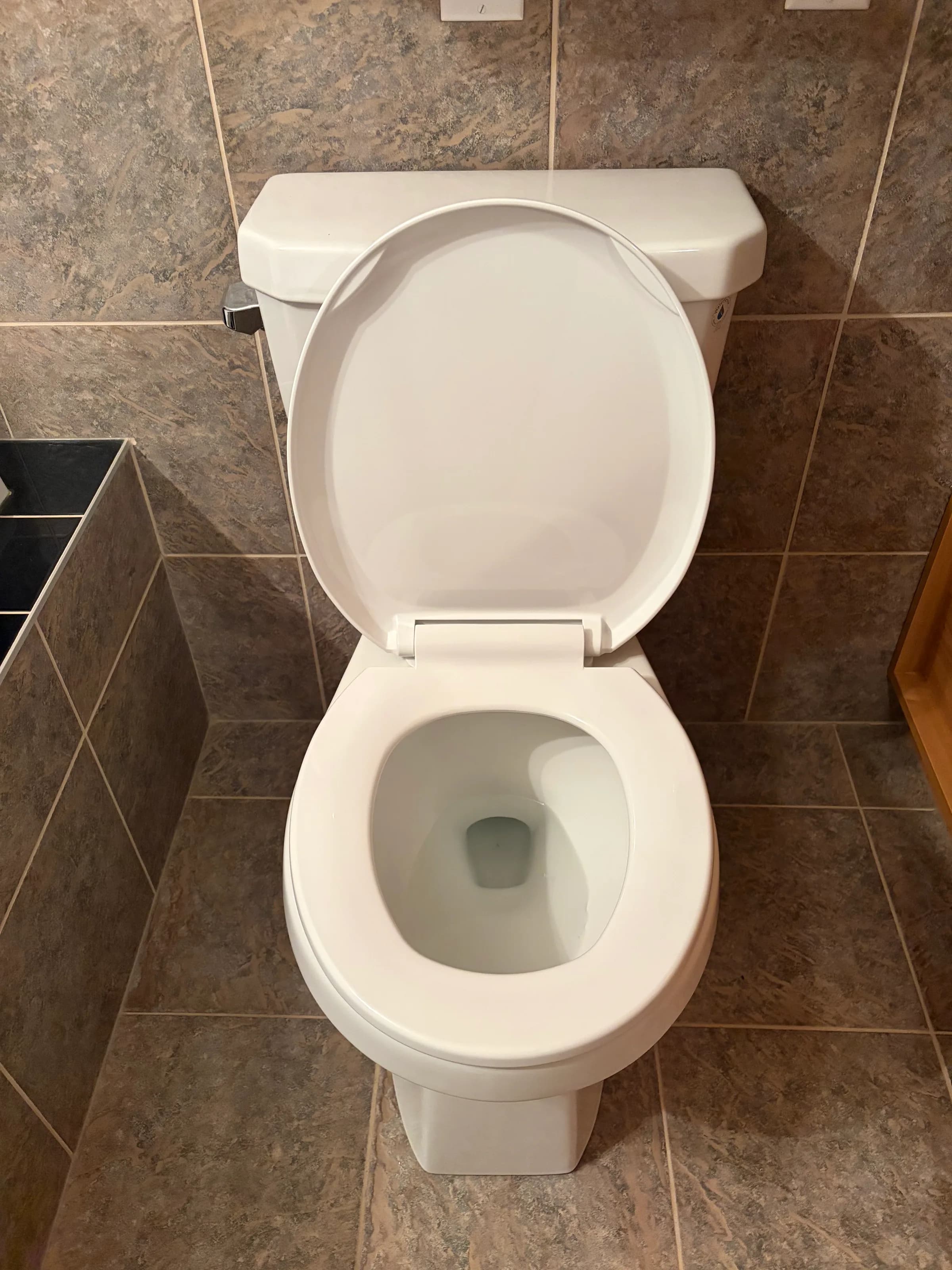 Overhead detail of a completed toilet installation