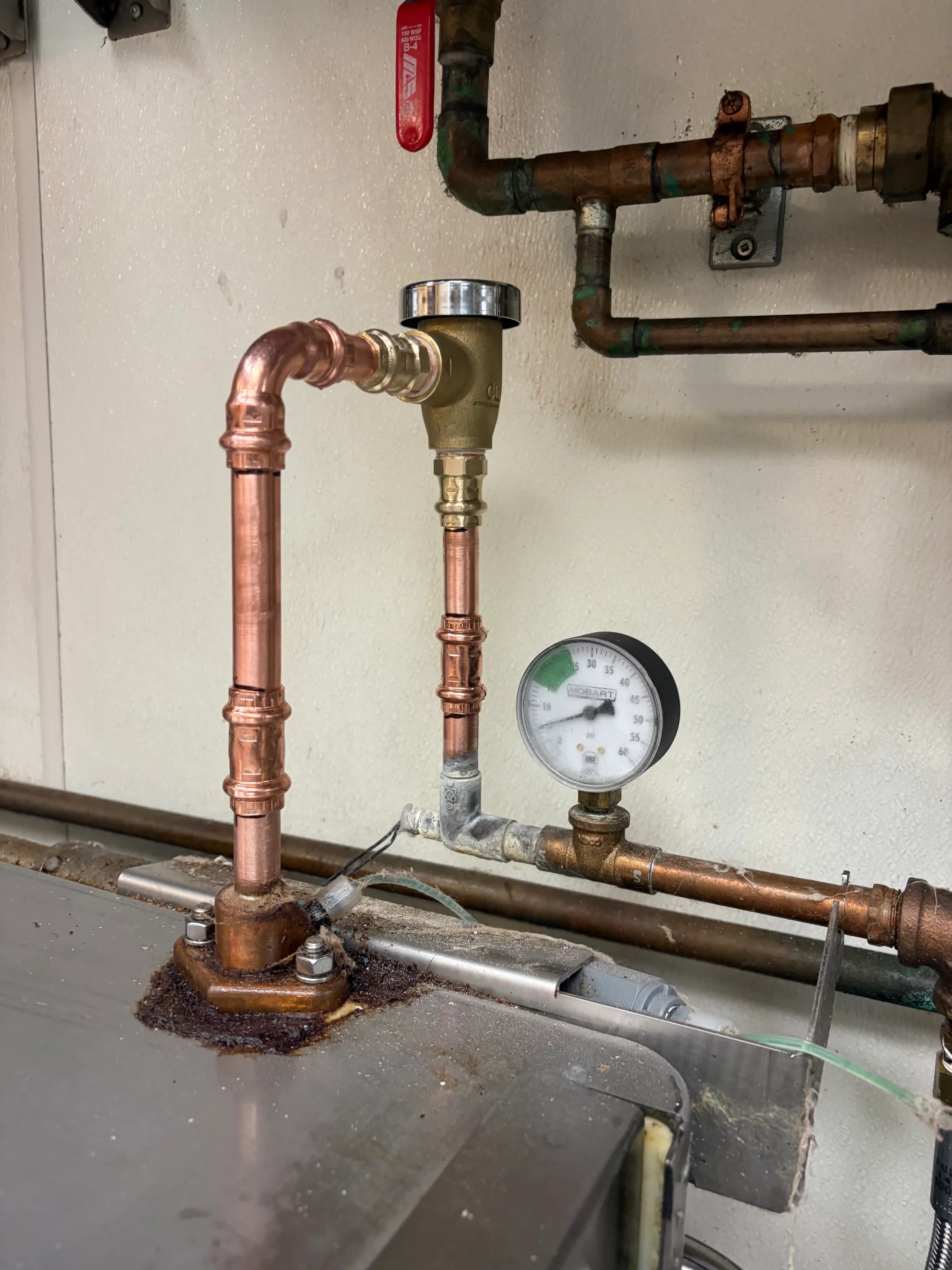 Mechanical room pressure gauge and valve detail